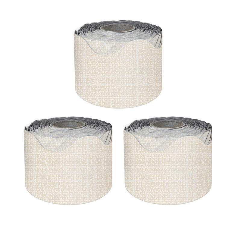 Carson Dellosa Education Linen Rolled Scalloped Borders, 65 Feet Per Roll, Pack of 3