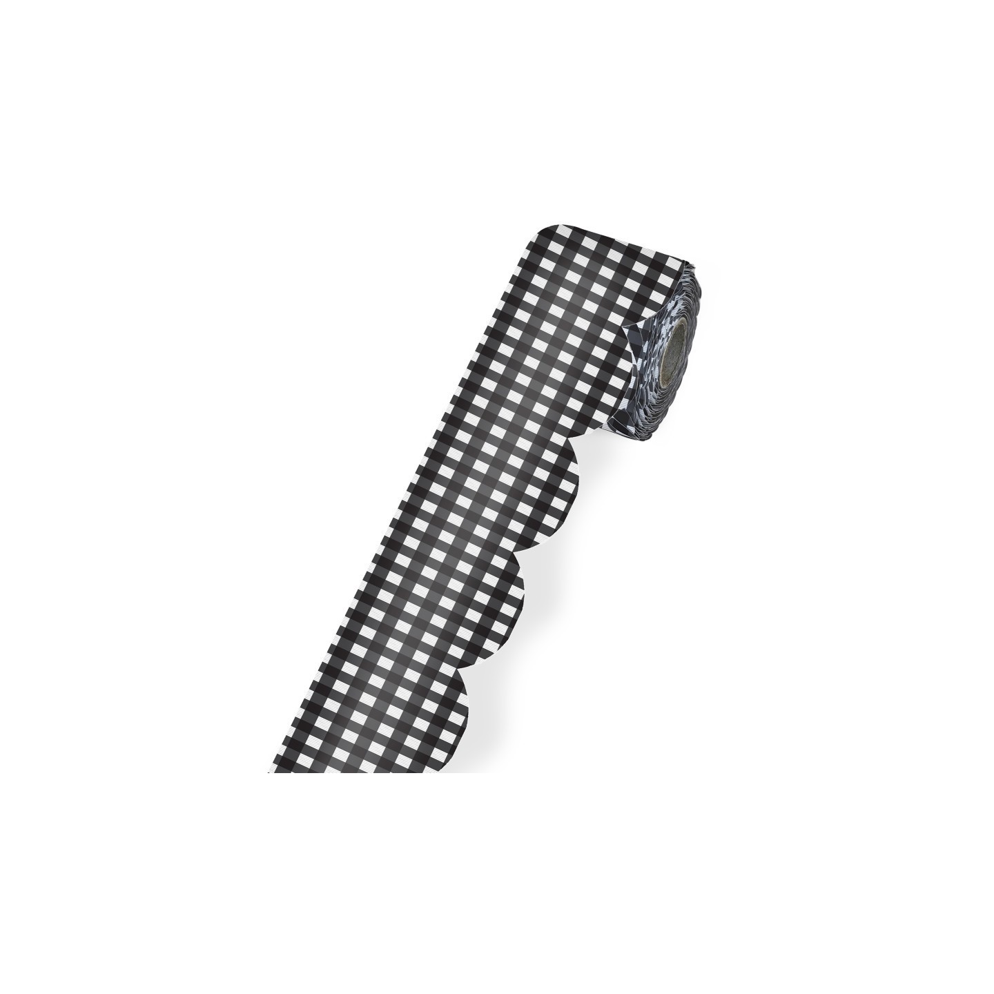 Carson Dellosa Education Black Gingham Rolled Scalloped Borders, 65 Feet