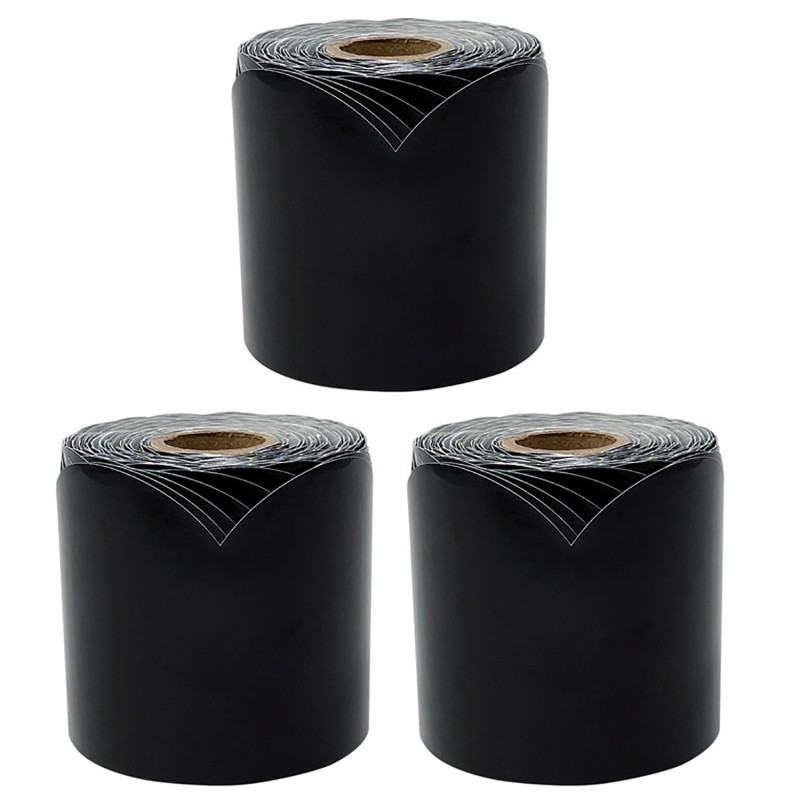 Carson Dellosa Education Black Rolled Scalloped Bulletin Board Borders, 3 Inch x 65 Feet Per Roll, Pack of 3