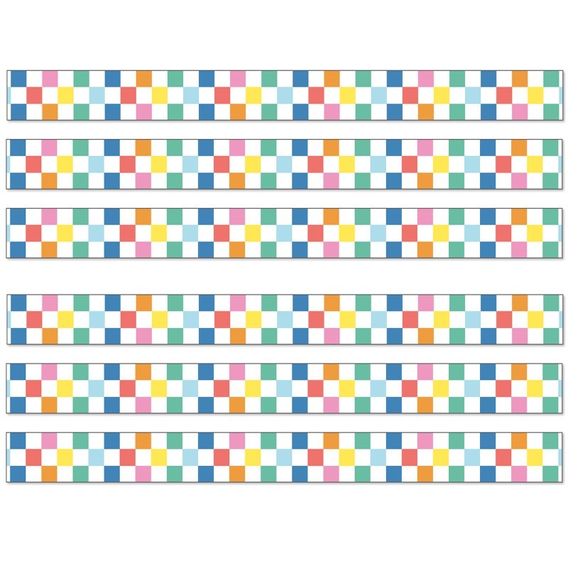 Carson Dellosa Education We Stick Together Checkered Rainbow Straight Bulletin Board Borders, 36 Feet Per Pack, 6 Packs