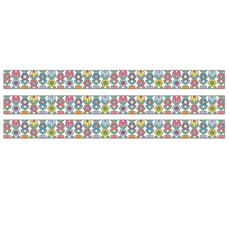 Carson Dellosa Education Happily Ever Elementary Retro Remix Flowers Straight Bulletin Board Borders, 36 Feet Per Pack, 3 Packs