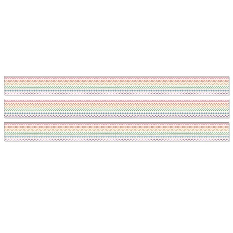 Carson Dellosa Education Crafty and Cool Rainbow Stitched Straight Bulletin Board Borders, 36 Feet Per Pack, 3 Packs