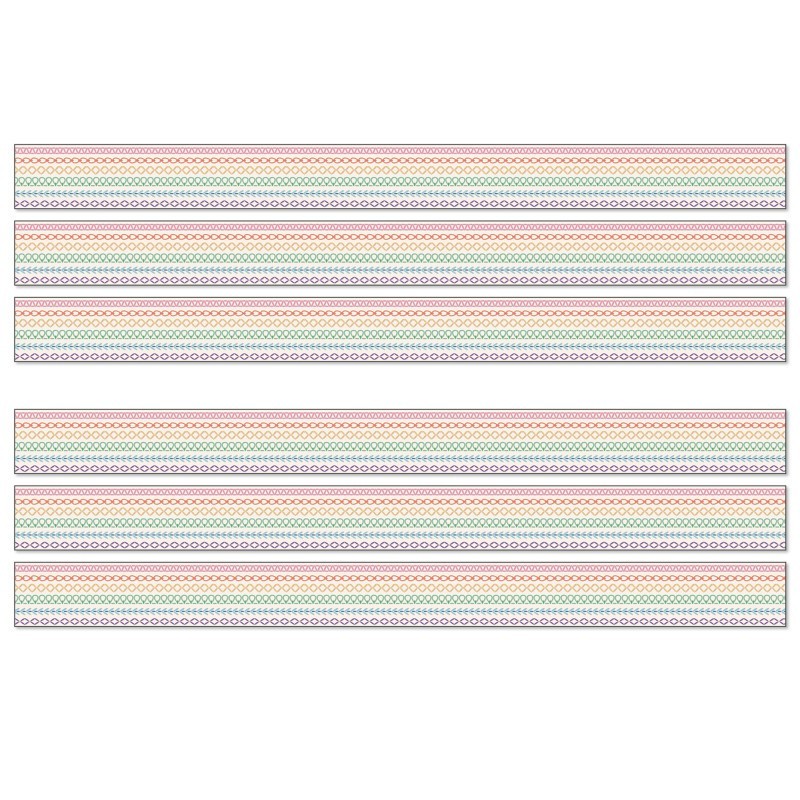 Carson Dellosa Education Crafty and Cool Rainbow Stitched Straight Bulletin Board Borders, 36 Feet Per Pack, 6 Packs