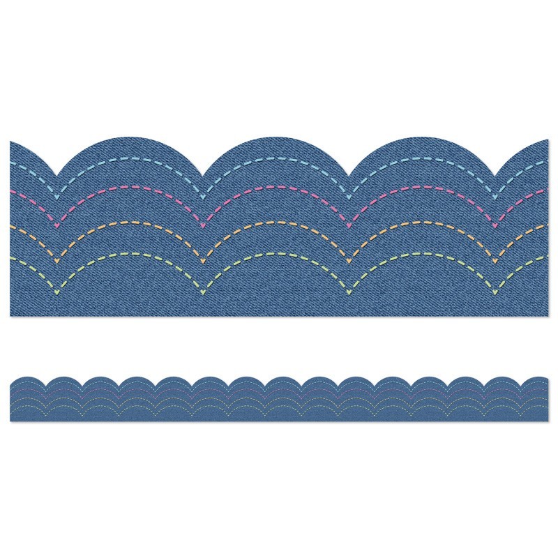 Carson Dellosa Education Crafty and Cool Denim Scalloped Bulletin Board Borders, 39 Feet