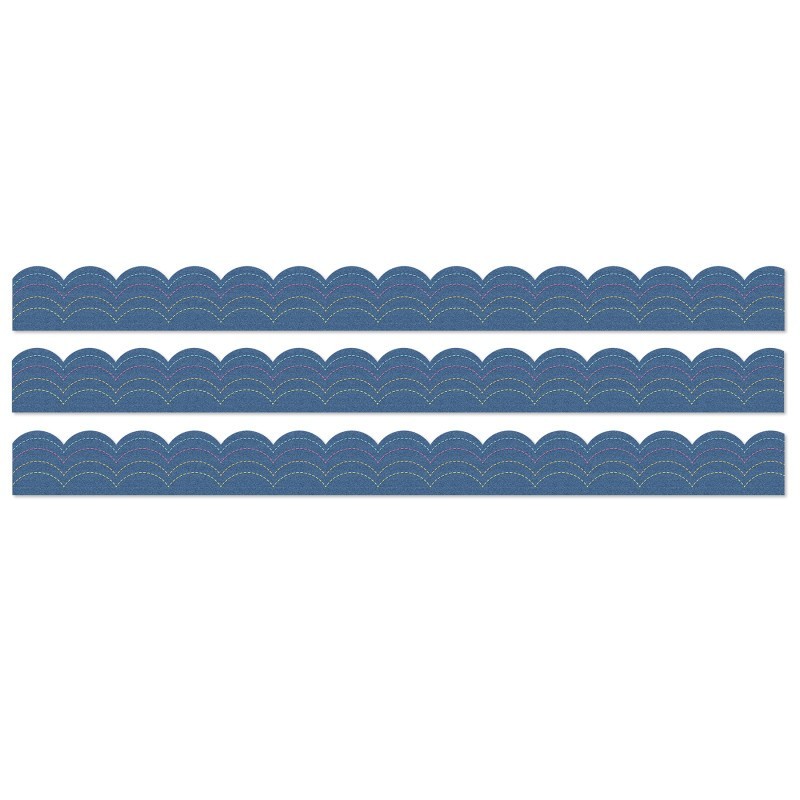 Carson Dellosa Education Crafty and Cool Denim Scalloped Bulletin Board Borders, 39 Feet Per Pack, 3 Packs