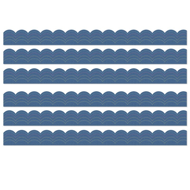 Carson Dellosa Education Crafty and Cool Denim Scalloped Bulletin Board Borders, 39 Feet Per Pack, 6 Packs