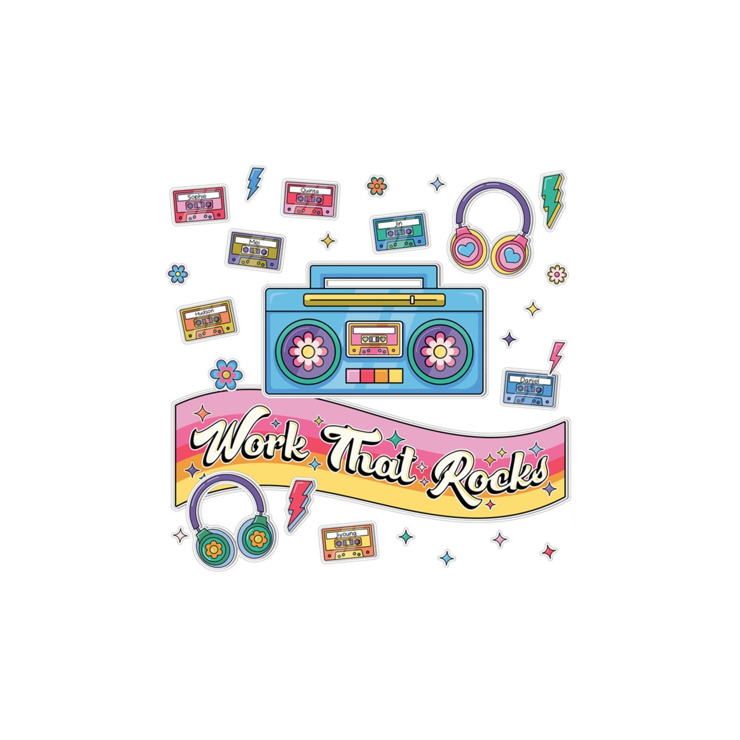 Carson Dellosa Education Happily Ever Elementary Retro Remix Work That Rocks Bulletin Board Set, 79 Pieces