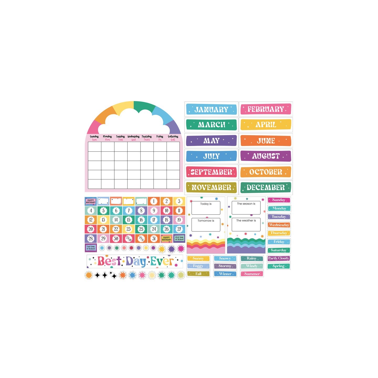 Carson Dellosa Education Happily Ever Elementary Retro Remix Calendar Bulletin Board Set, 107 Pieces