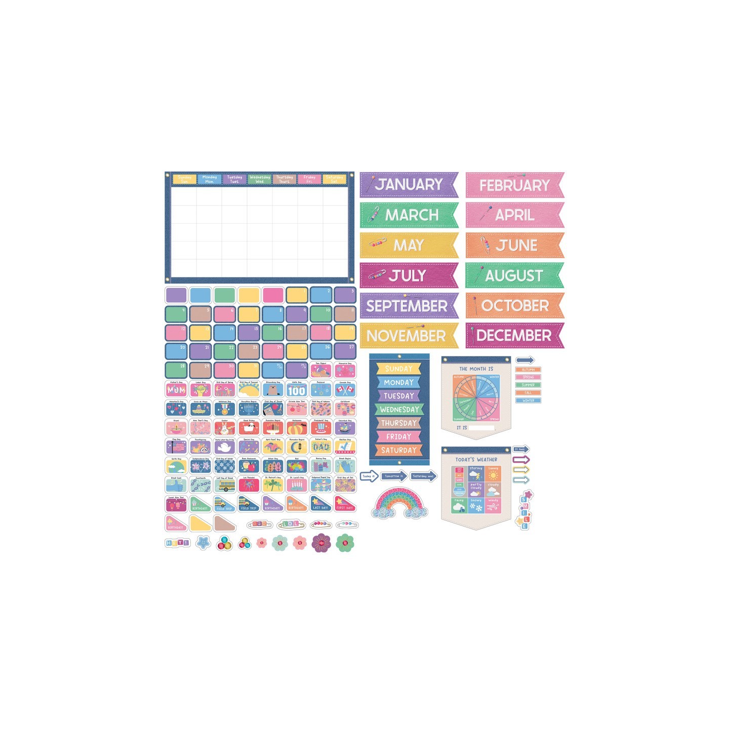 Carson Dellosa Education Crafty and Cool Calendar Bulletin Board Set, 145 Pieces