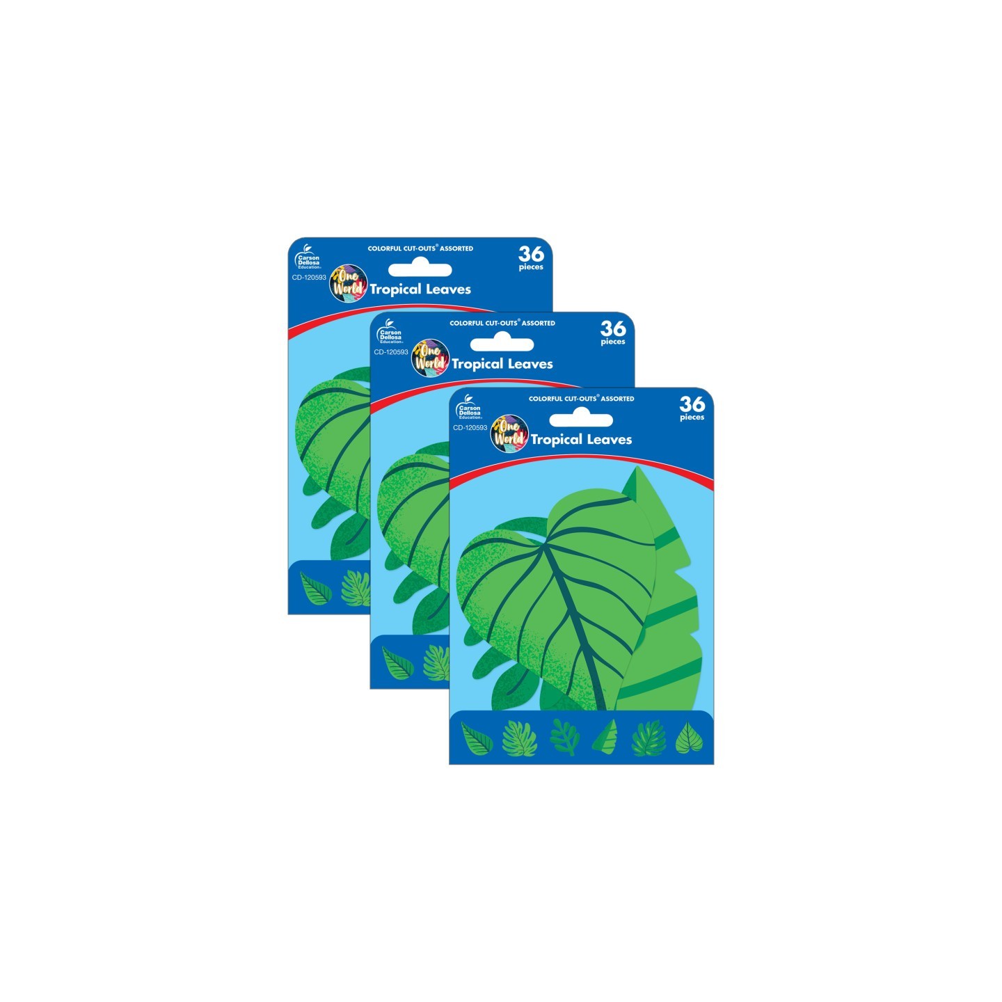 Carson Dellosa Education One World Tropical Leaves Cut-Outs, 36 Per Pack, 3 Packs