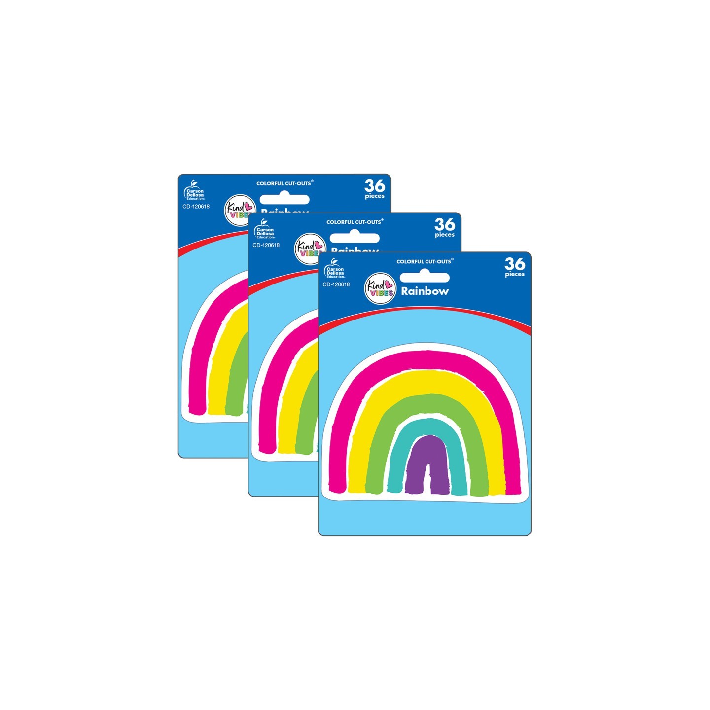 Carson Dellosa Education Kind Vibes Rainbow Cut-Outs, 36 Per Pack, 3 Packs