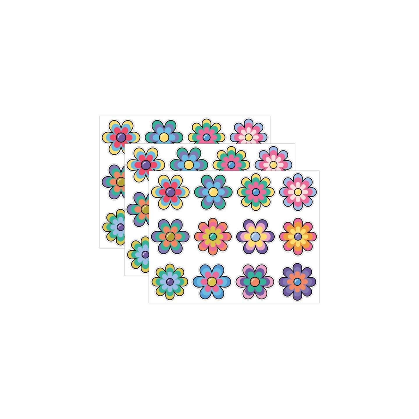 Carson Dellosa Education Happily Ever Elementary Retro Remix Jumbo Flowers Cutouts, 12 Per Pack, 3 Packs