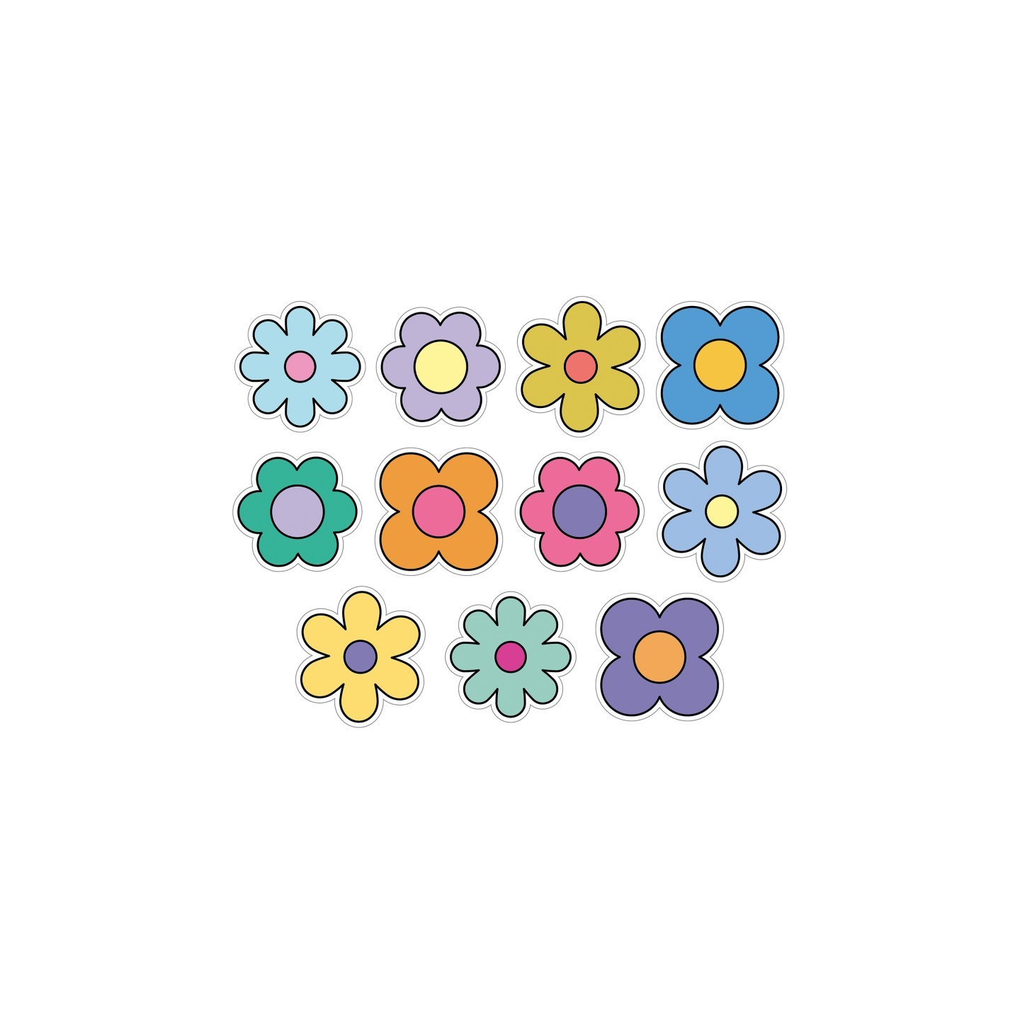 Carson Dellosa Education Happily Ever Elementary Retro Remix Flowers Cutouts, Pack of 36