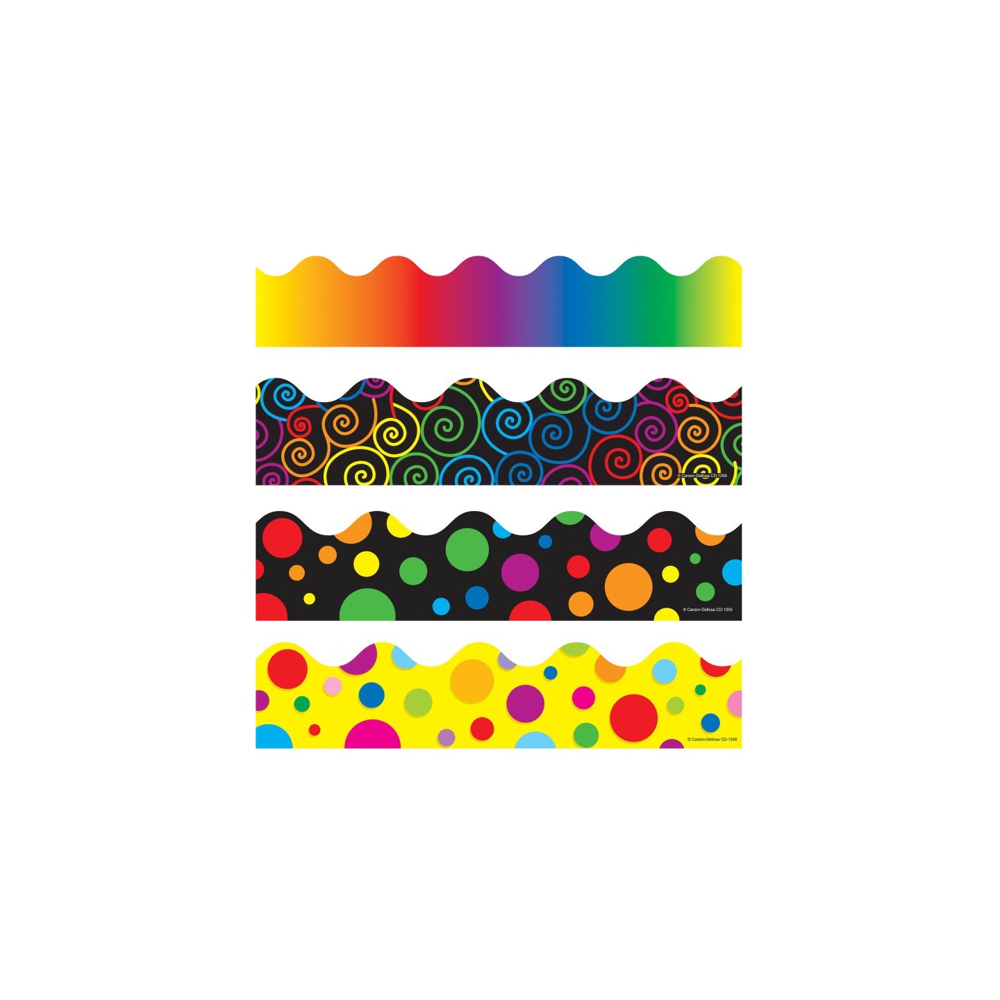Carson Dellosa Education Scalloped Variety Border Set IV: Rainbow, Colorful Dots, Big Rainbow Dots, and Rainbow Swirls