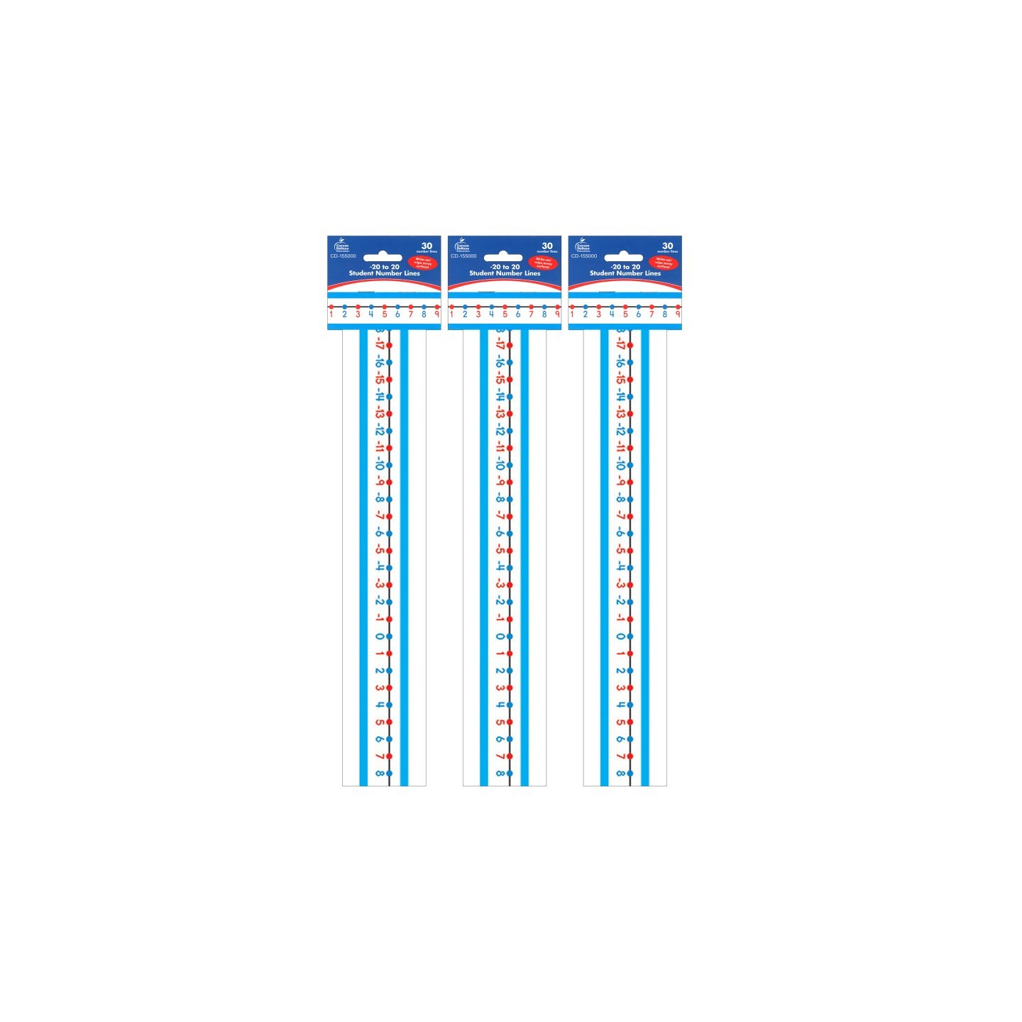 Carson Dellosa Education -20 to 20 Student Number Lines Manipulative, Grade K-3, 30 Per Pack, 3 Packs