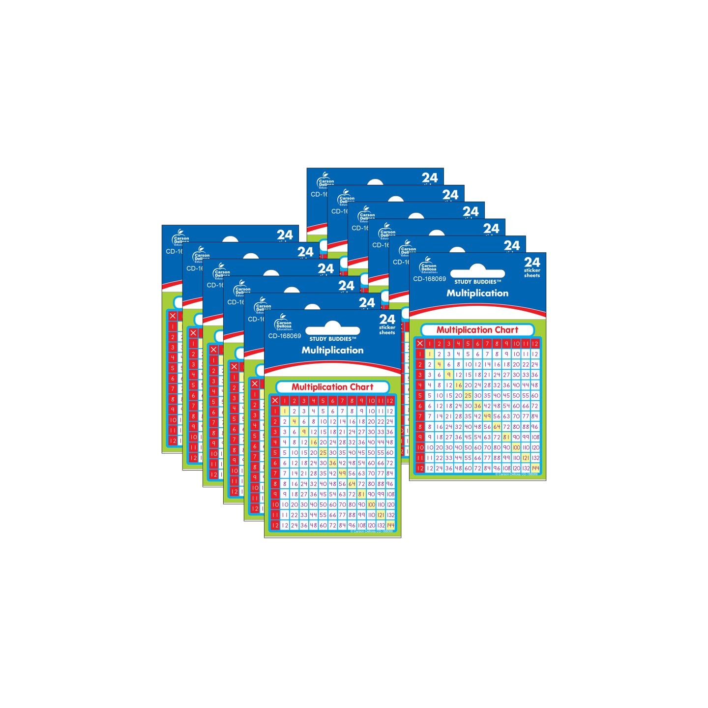 Carson Dellosa Education Multiplication Sticker Pack, Grade PK-5, 24 Per Pack, 12 Packs