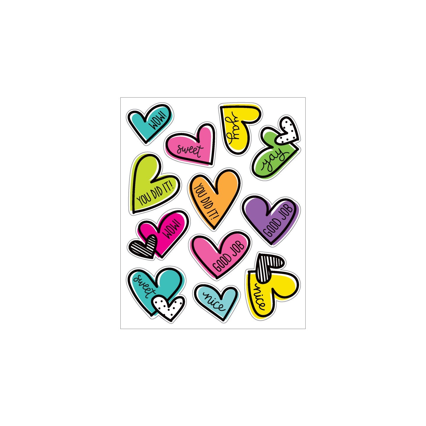 Carson Dellosa Education Kind Vibes Doodle Hearts Shape Stickers, Pack of 72