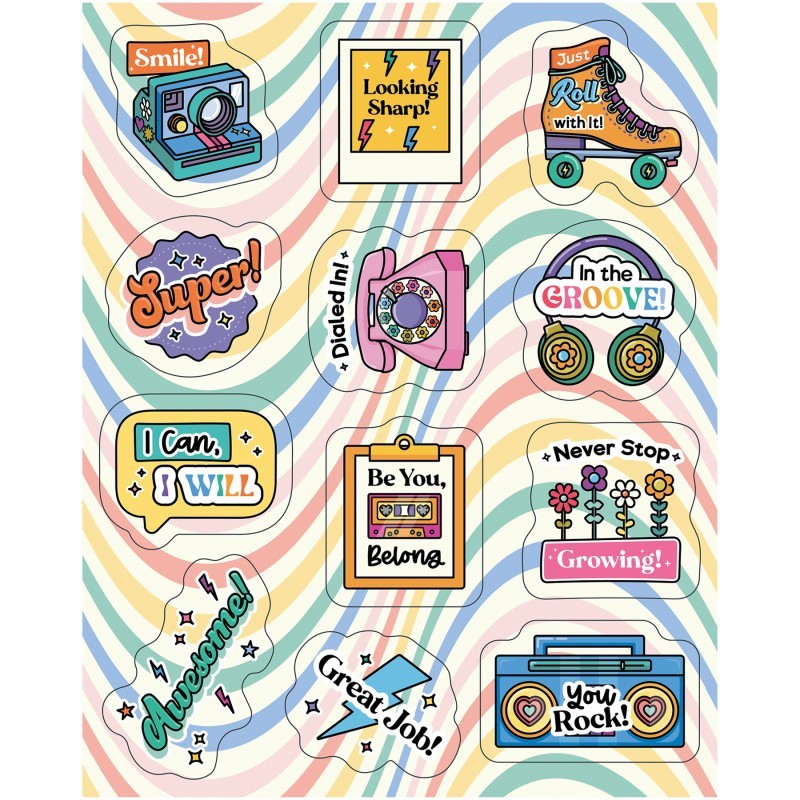 Carson Dellosa Education Happily Ever Elementary Retro Remix Motivators Motivational Stickers, Pack of 72