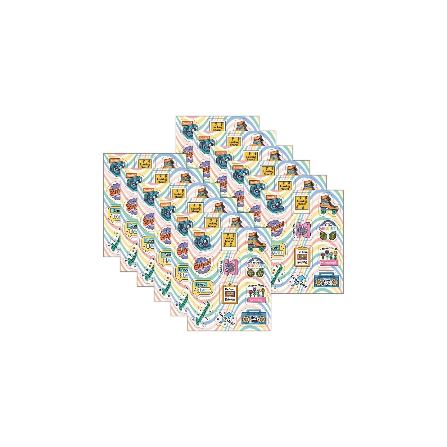 Carson Dellosa Education Happily Ever Elementary Retro Remix Motivators Motivational Stickers, 72 Per Pack, 12 Packs