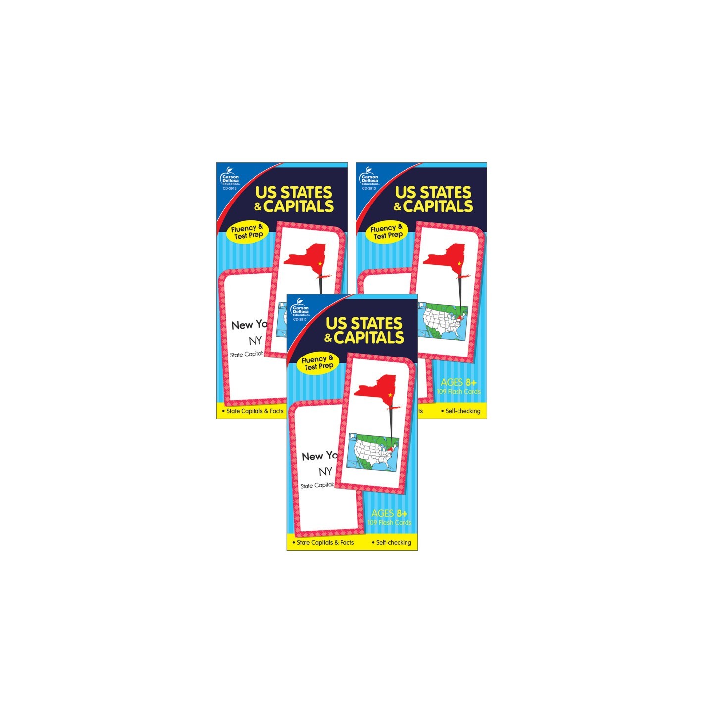 Carson Dellosa Education U.S. States & Capitals Flash Cards, Grade 3-5, Pack of 3