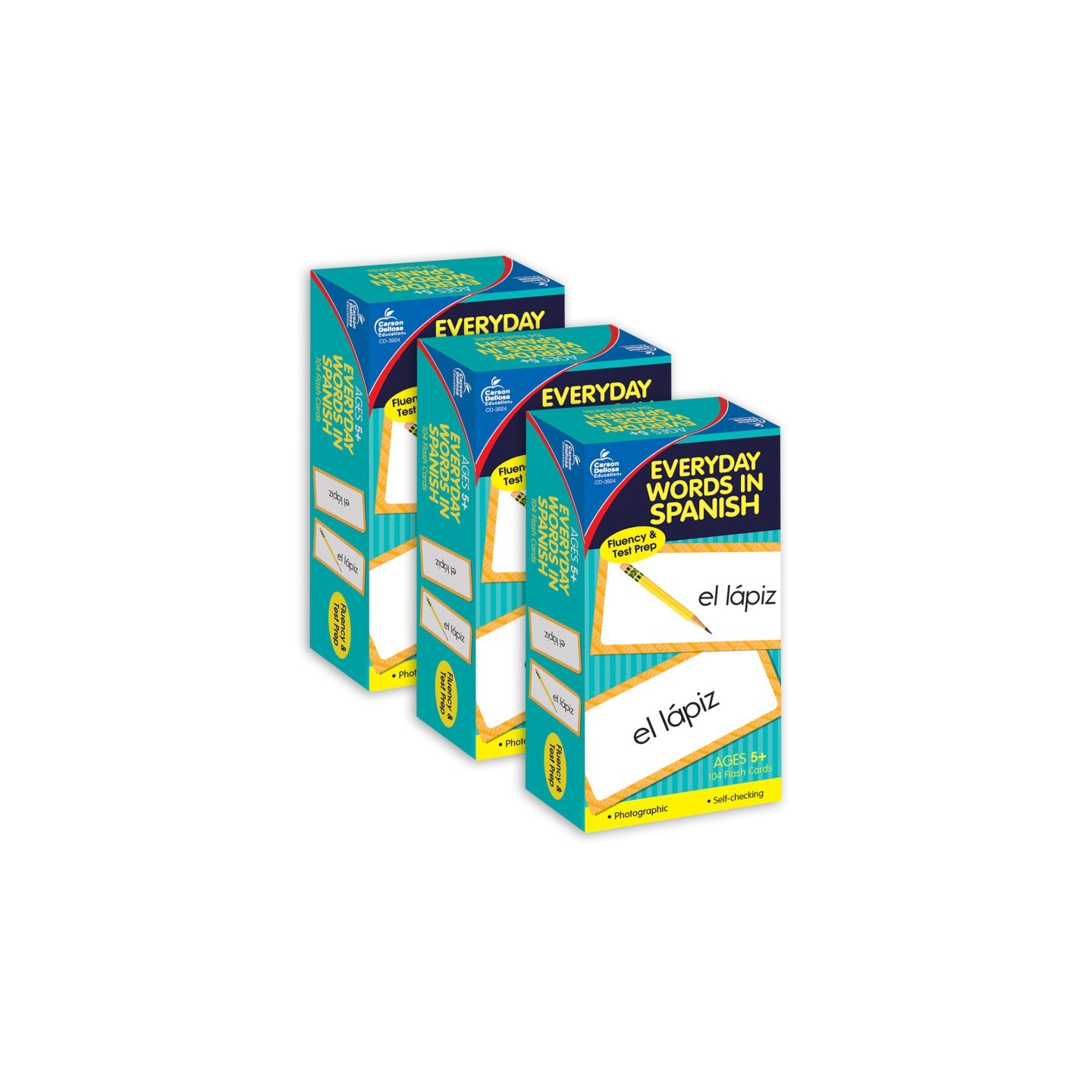 Carson Dellosa Education Everyday Words in Spanish: Photographic Flash Cards, Grade PK-8, 3 Packs