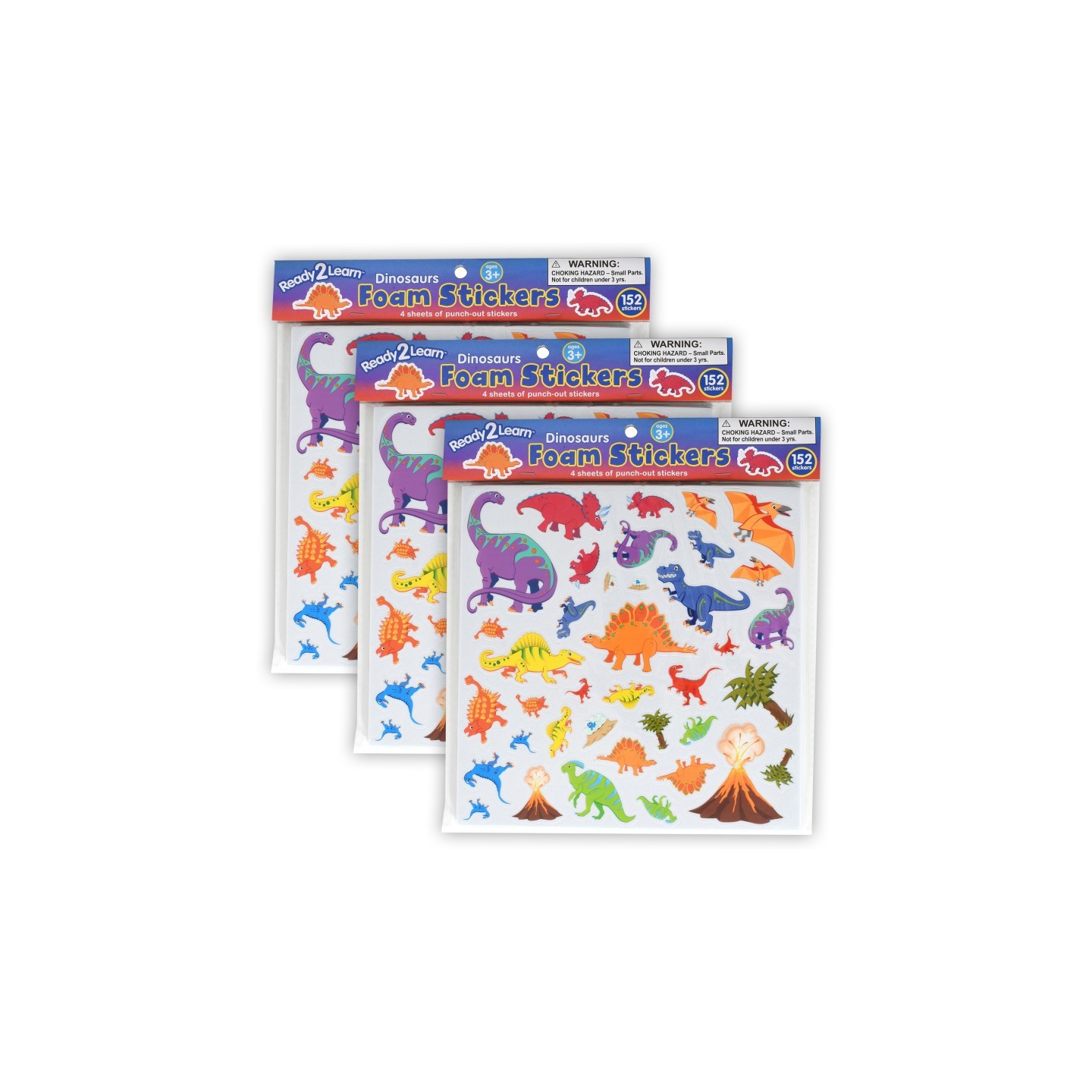 READY 2 LEARN™ Foam Stickers - Dinosaurs - 152 Per Pack - 3 Packs