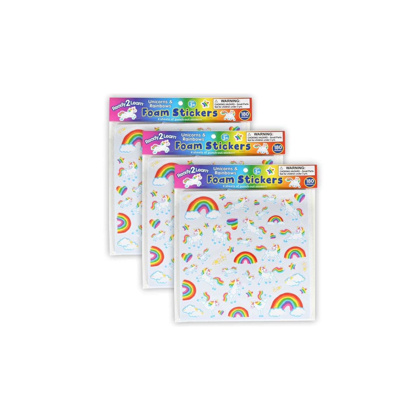 READY 2 LEARN™ Foam Stickers - Unicorns and Rainbows - 180 Per Pack - 3 Packs