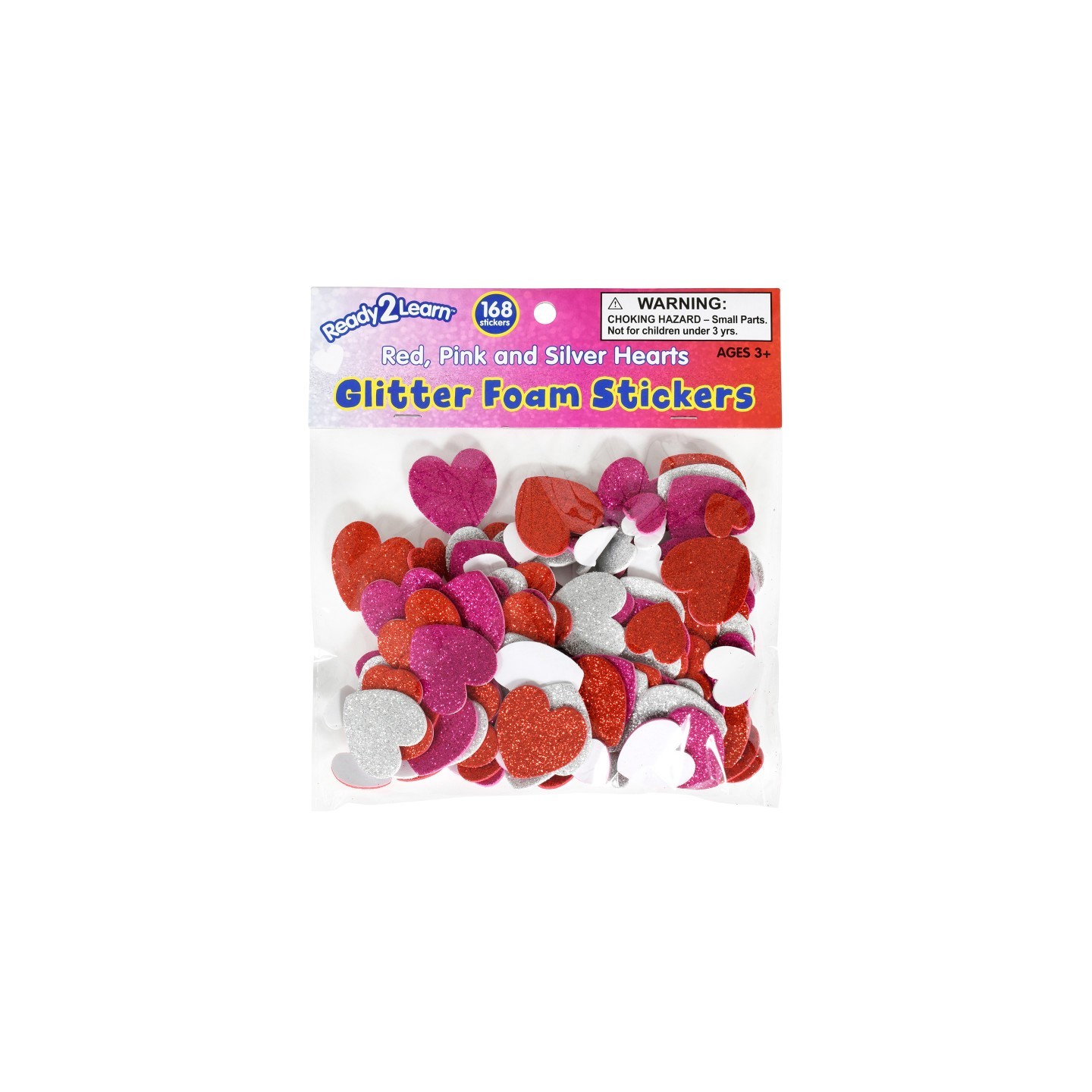 READY 2 LEARN™ Glitter Foam Stickers - Hearts - Red, Pink and Silver - Pack of 168