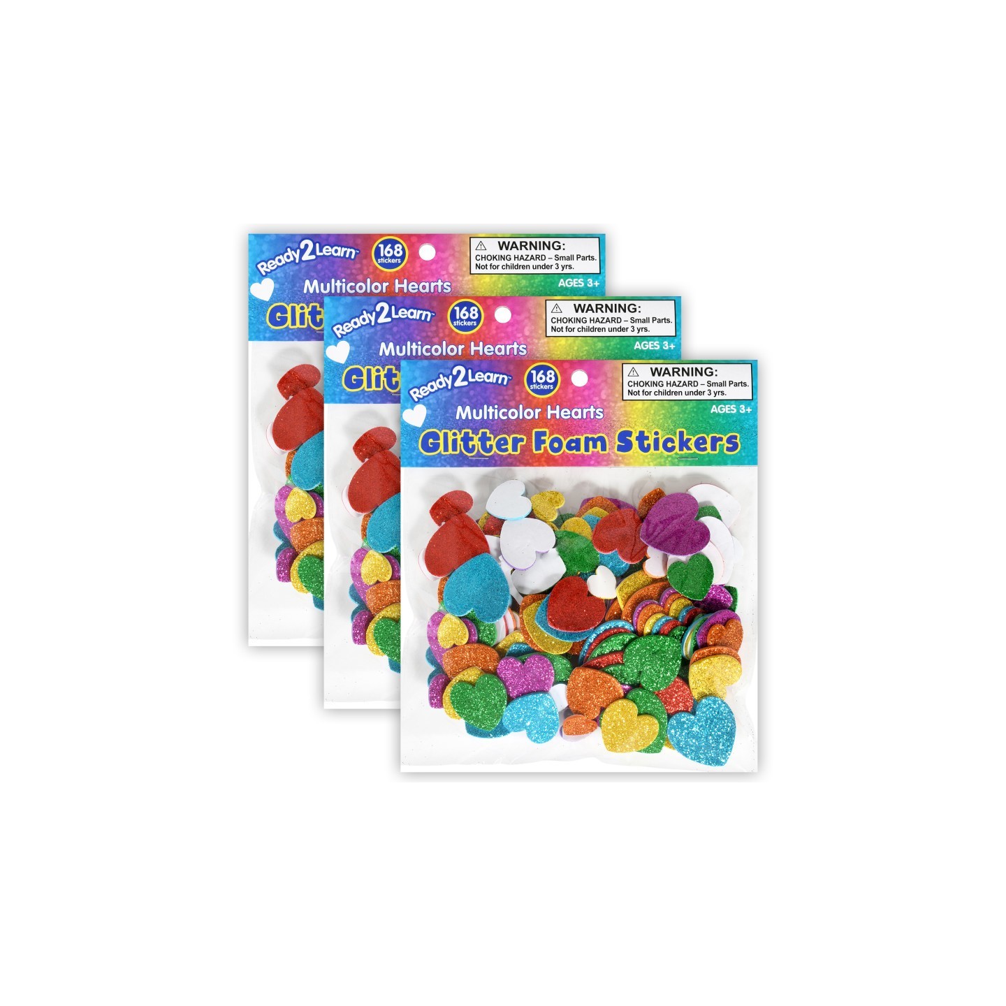 READY 2 LEARN™ Glitter Foam Stickers - Hearts - Multicolor - 168 Per Pack - 3 Packs