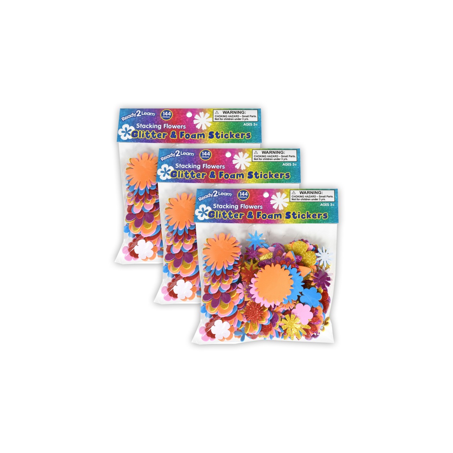 READY 2 LEARN™ Glitter and Foam Stickers - Stacking Flowers - 144 Per Pack - 3 Packs