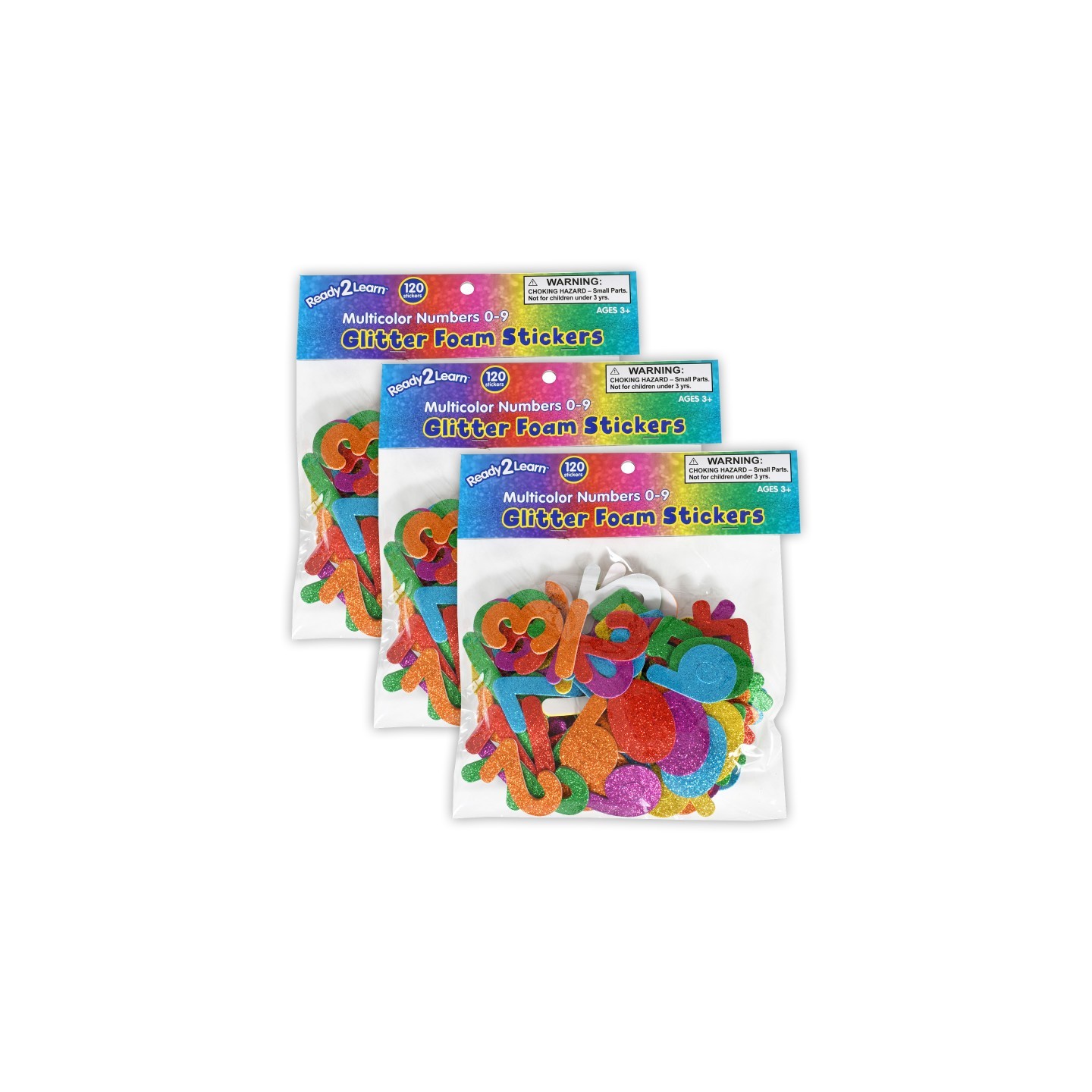 READY 2 LEARN™ Glitter Foam Stickers - Numbers - Multicolor - 120 Per Pack - 3 Packs