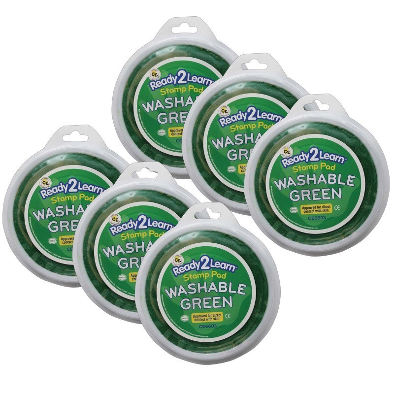 READY 2 LEARN™ Jumbo Circular Washable Stamp Pad - Green - 5.75" dia. - Pack of 6