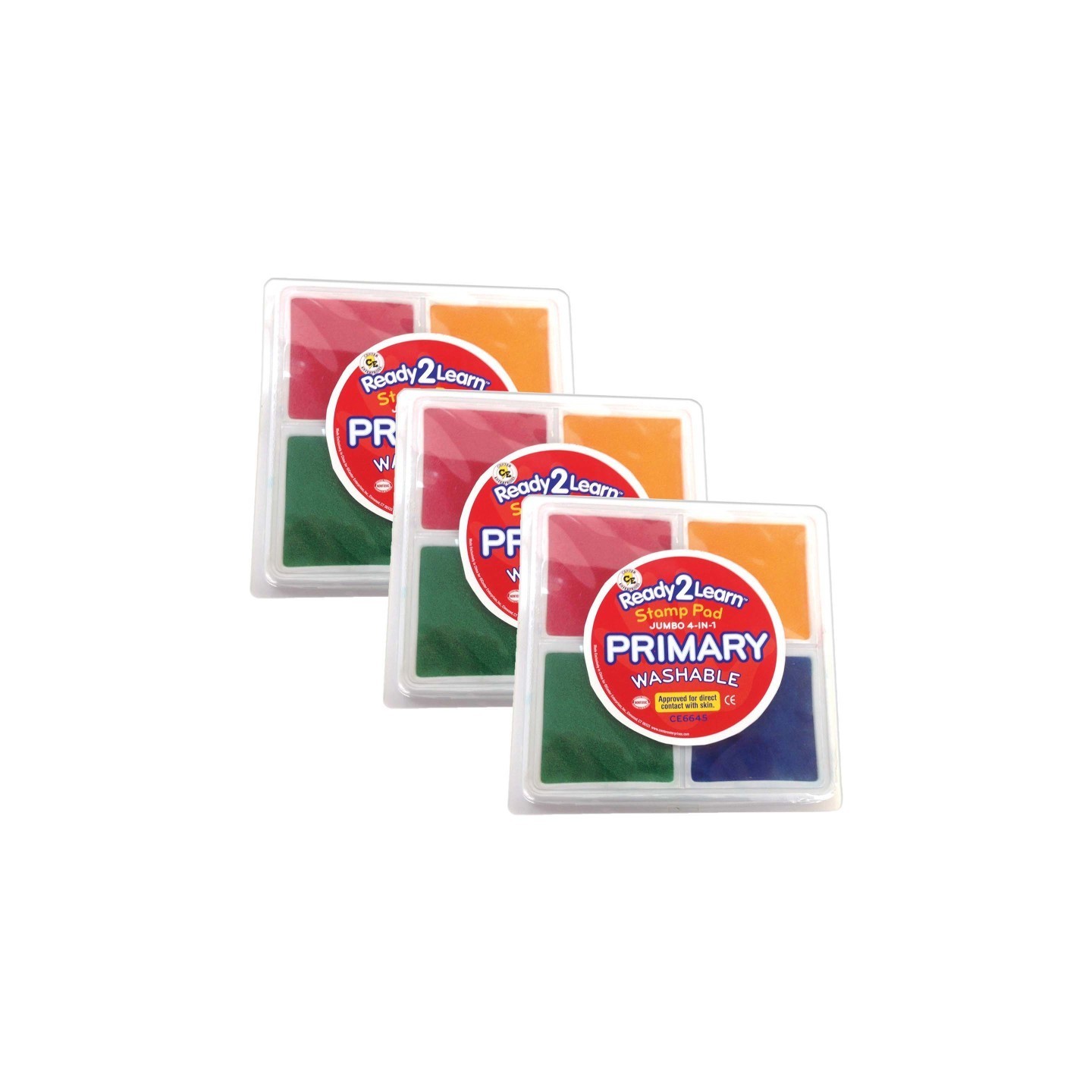 READY 2 LEARN™ Jumbo 4-in-1 Washable Stamp Pad - Red, Yellow, Green, Blue - Pack of 3