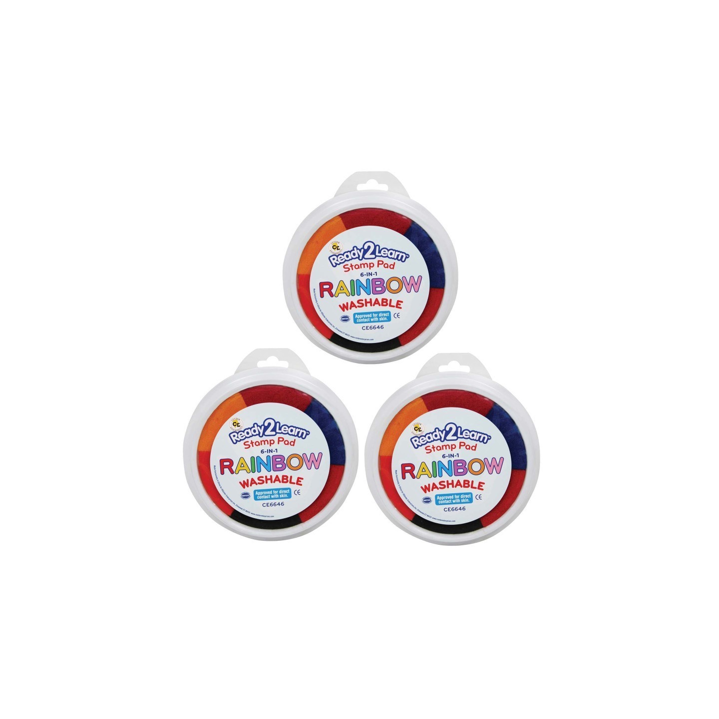 READY 2 LEARN™ Jumbo 6-in-1 Circular Washable Stamp Pad - Rainbow - 6 Colors - 5.75" dia. - Pack of 3