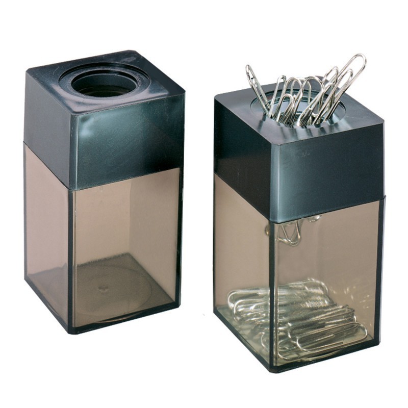Charles Leonard Transparent Paper Clip Dispenser with Magnetic Top, Small, Black/Smoke