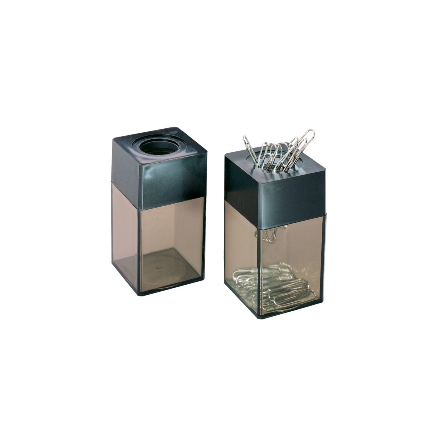 Charles Leonard Transparent Paper Clip Dispenser with Magnetic Top, Small, Black/Smoke