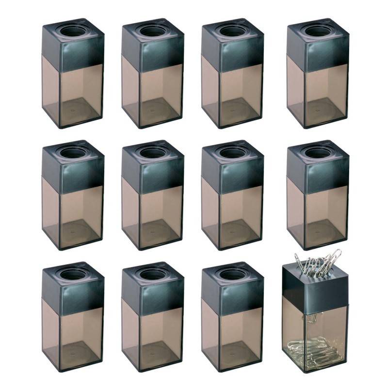 Charles Leonard Transparent Paper Clip Dispenser with Magnetic Top, Small, Black/Smoke, Pack of 12
