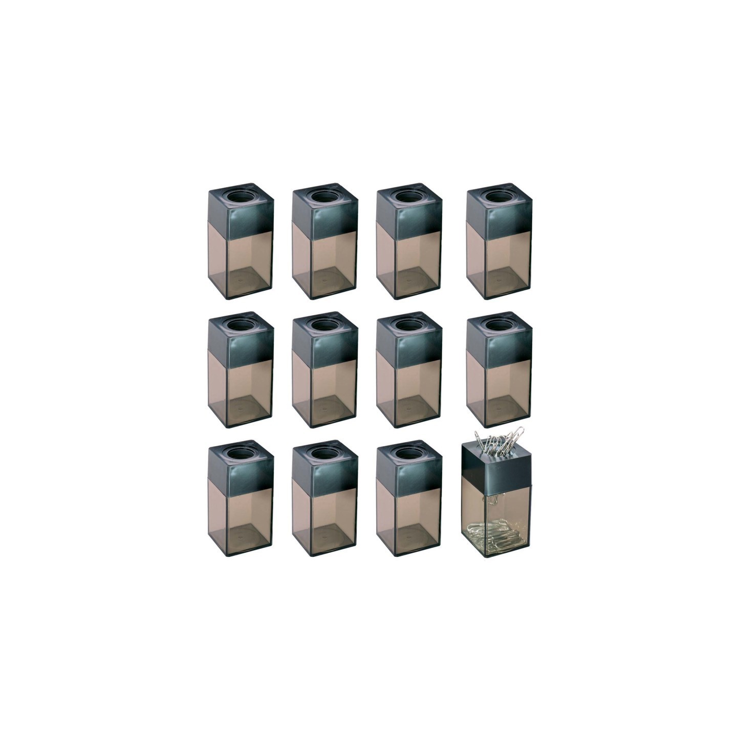 Charles Leonard Transparent Paper Clip Dispenser with Magnetic Top, Small, Black/Smoke, Pack of 12
