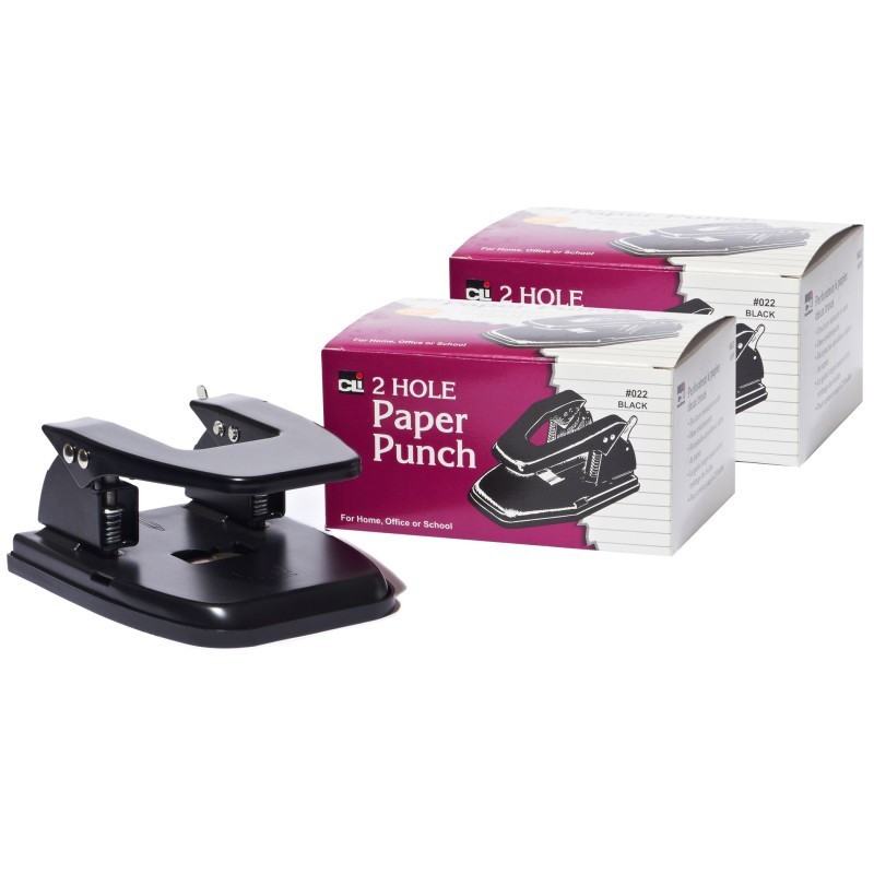Charles Leonard 2-Hole Paper Punch, 2 3/4" Center, 30 Sheet Capacity, Black, Pack of 2