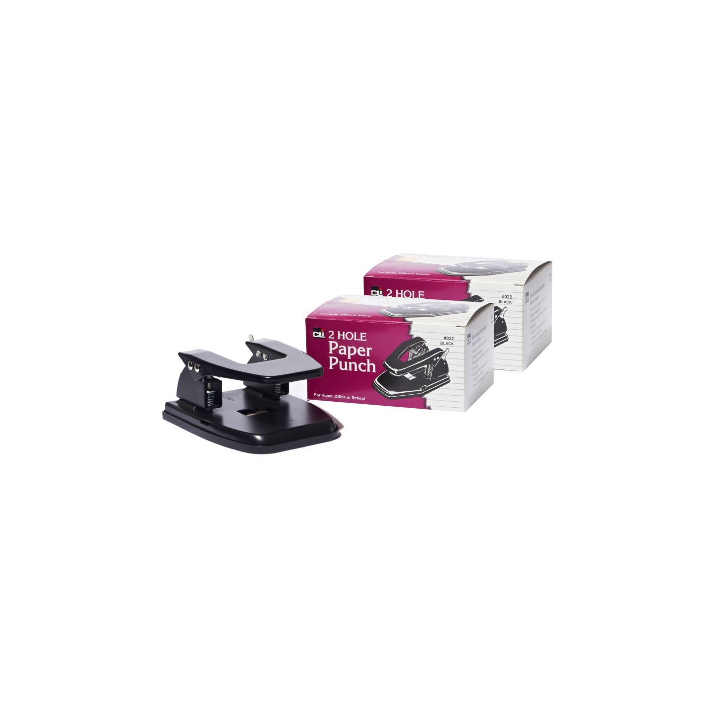 Charles Leonard 2-Hole Paper Punch, 2 3/4" Center, 30 Sheet Capacity, Black, Pack of 2