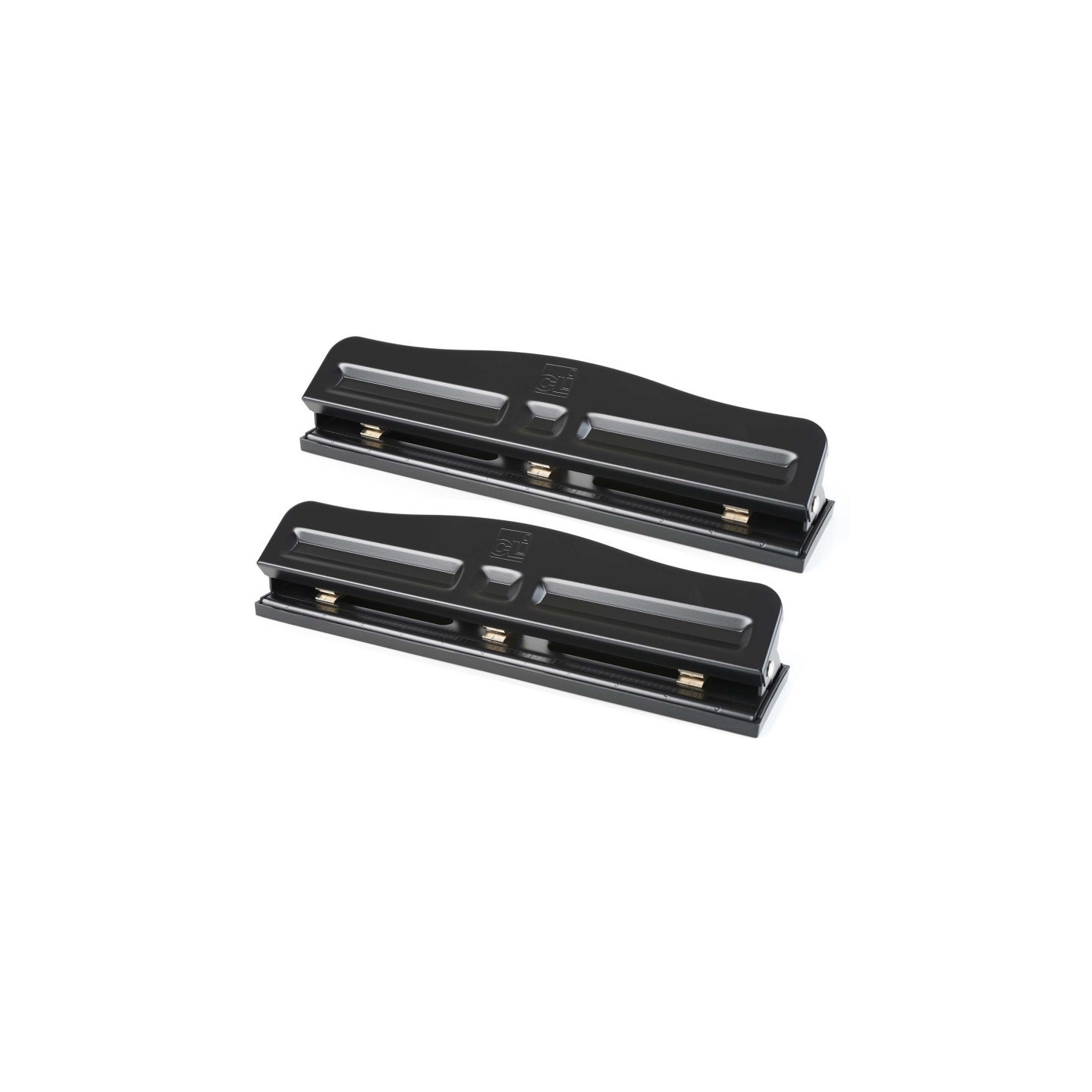 Charles Leonard 3-Hole Paper Punch, Adjustable Holes, 12 Sheet Capacity, Black, Pack of 2