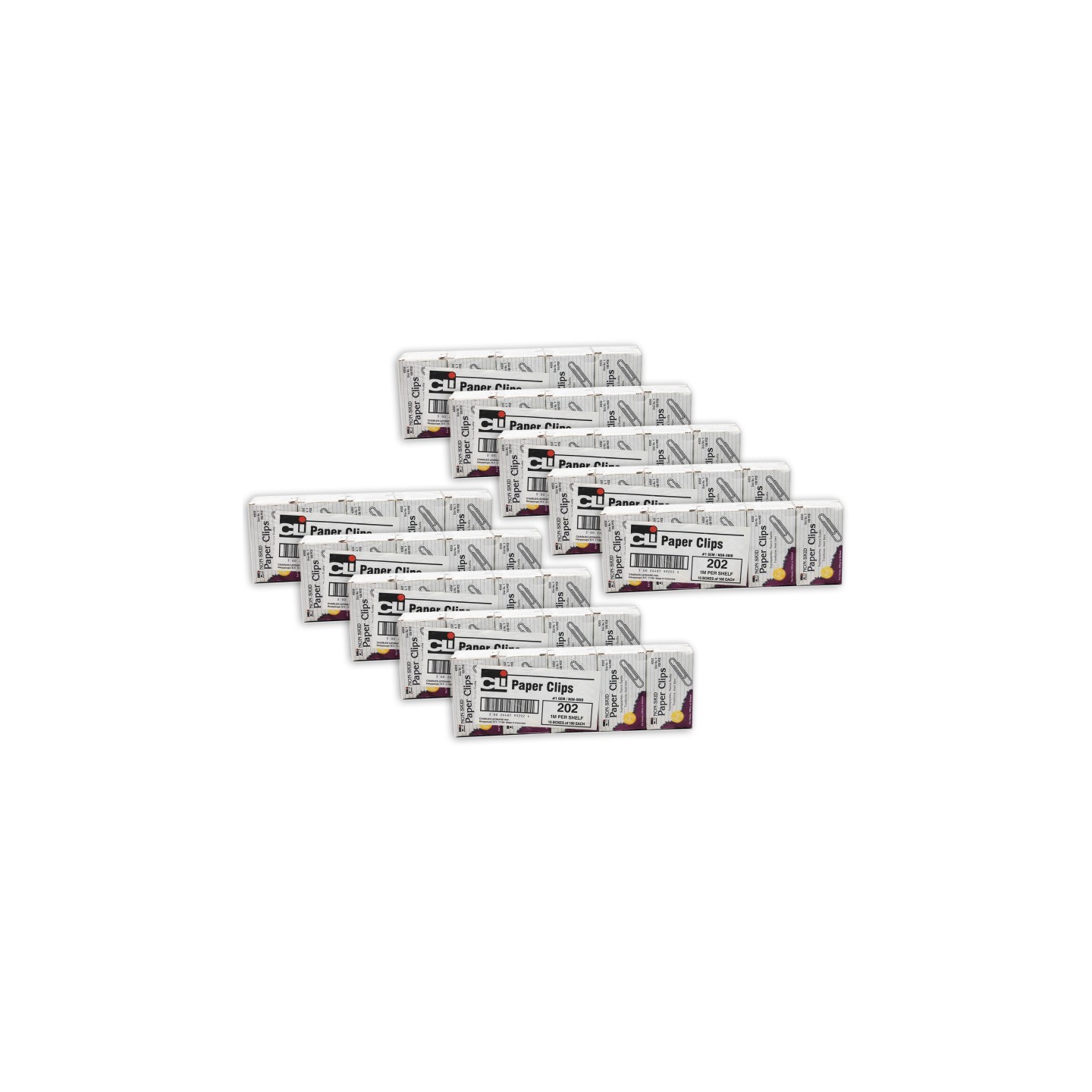 Charles Leonard Paper Clips, Non-Skid, Size #1, Silver, 100 Per Box, 100 Boxes