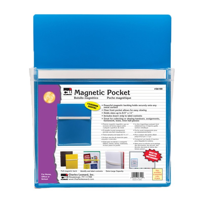 Charles Leonard Magnetic Pocket, 9-1/2" Wide x 11-3/4" High, Blue, 1 Each
