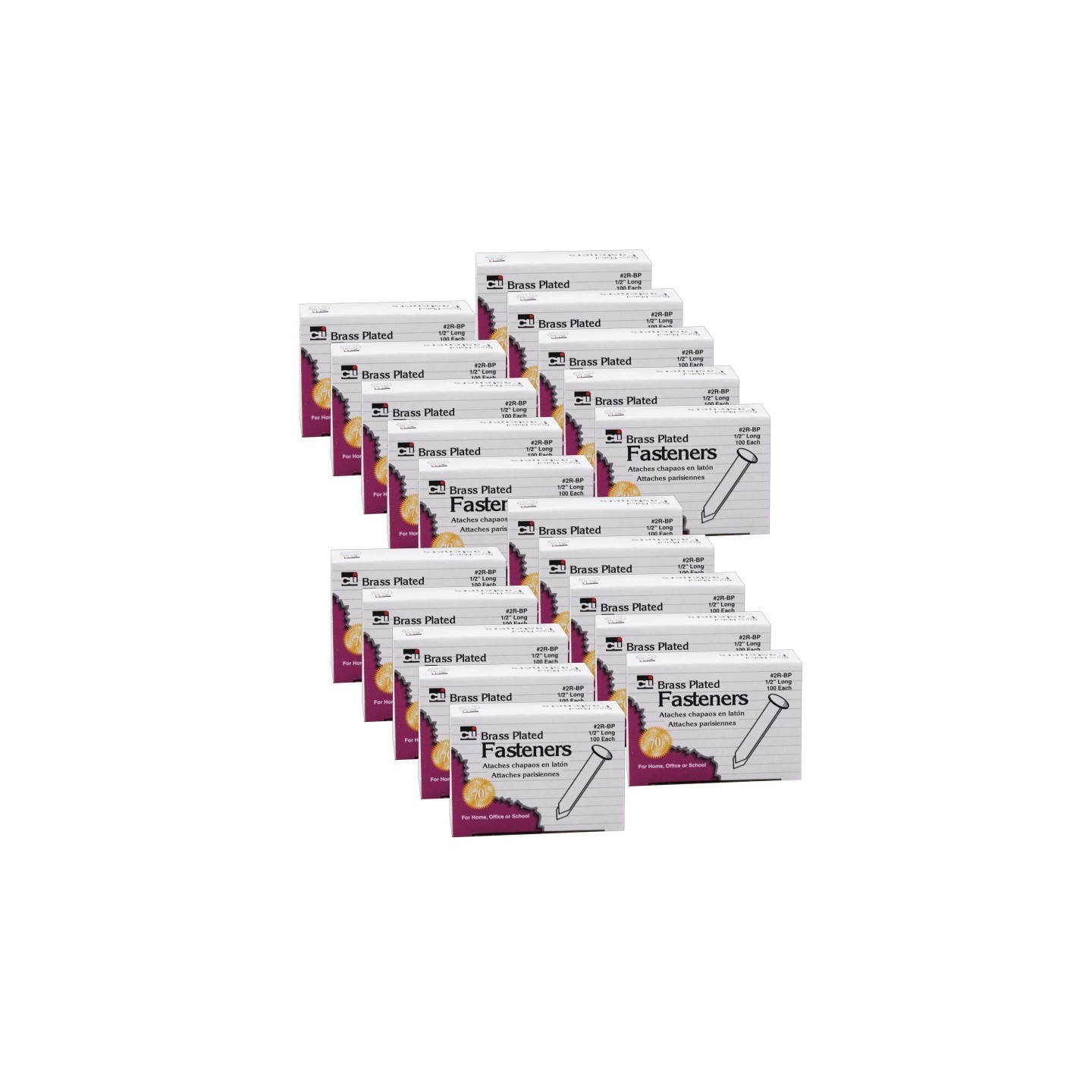Charles Leonard Paper Fasteners, 1/2", 100 Per Pack, 20 Packs