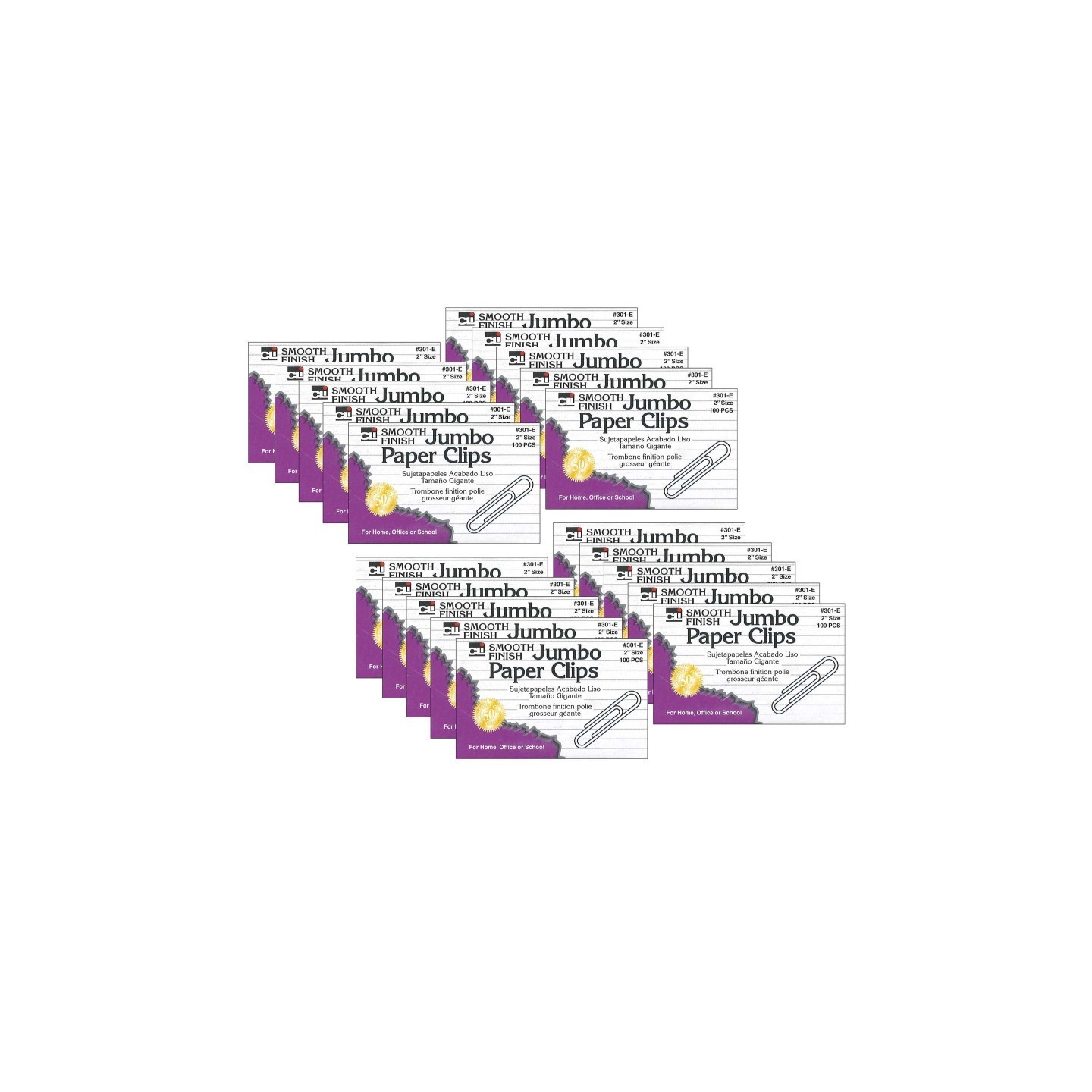 Charles Leonard Paper Clips, Jumbo Gem, Nickel Plated, Silver, 100 Per Box, 20 Boxes
