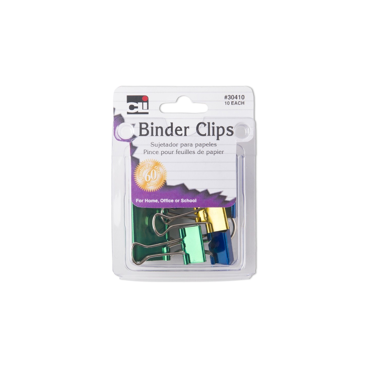 Charles Leonard Binder Clips, Assorted Sizes in Metallic Colors, Pack of 10