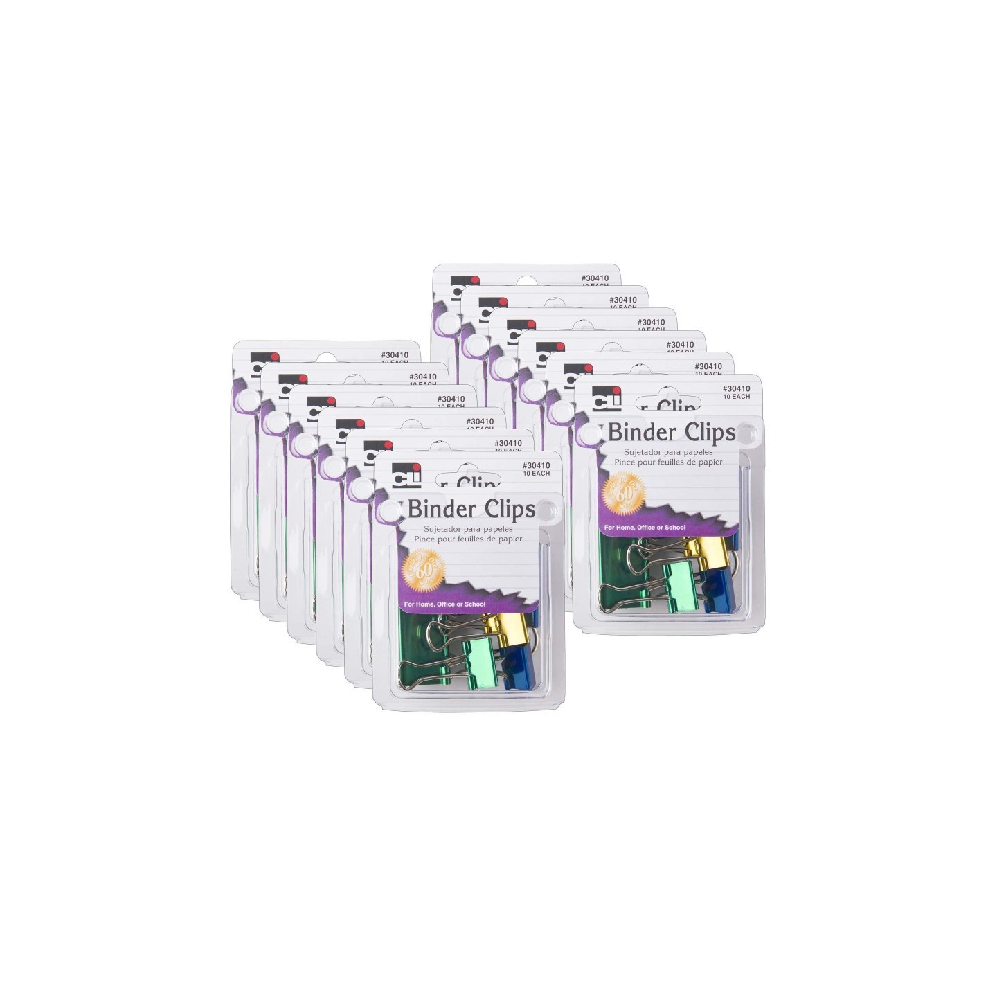 Charles Leonard Assorted Binder Clips, 10 Per Pack, 12 Packs