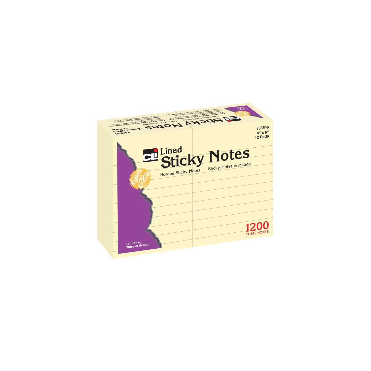 Charles Leonard Sticky Notes, 4" x 6" Lined, 12 Pads