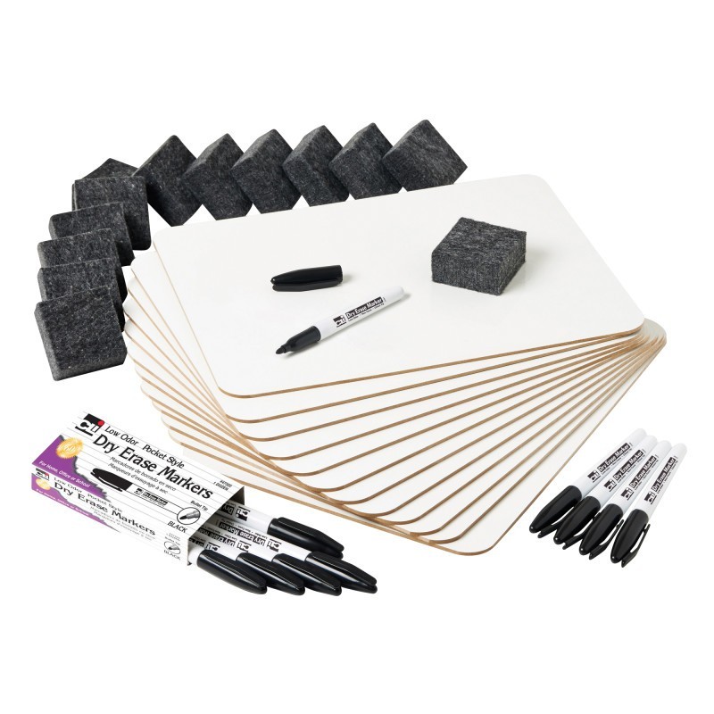Charles Leonard Dry Erase Lapboard Class Pack, Plain 1-Sided Boards, Markers & Erasers, Pack of 12