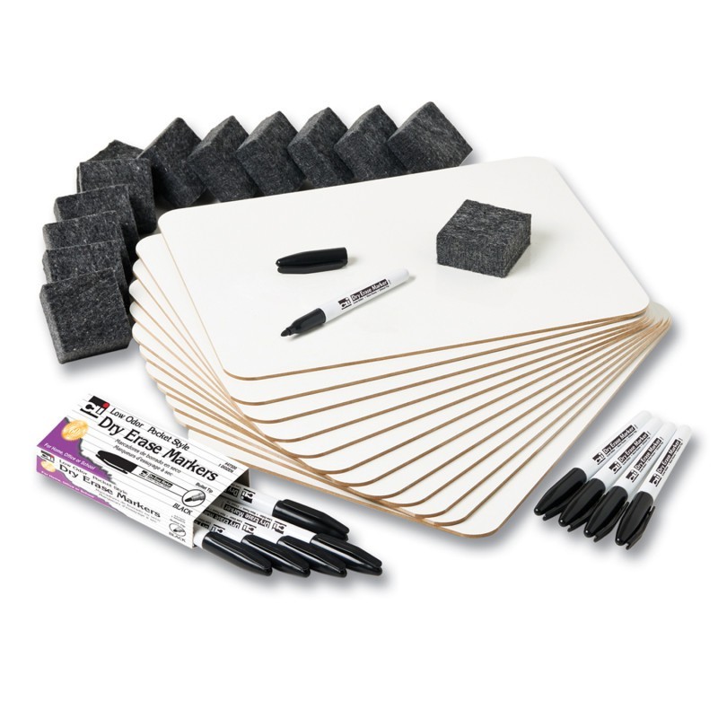 Charles Leonard Magnetic Dry Erase Classpack, Plain/Plain 2-Sided Boards, Markers & Erasers, Pack of 12